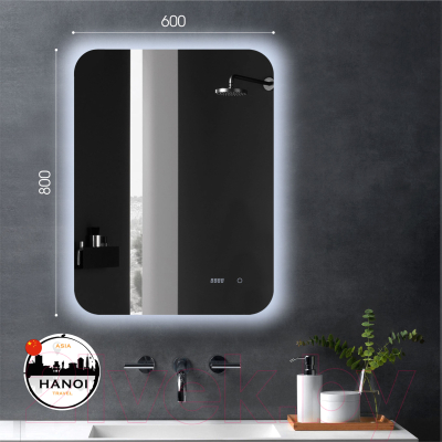 Зеркало Алмаз-Люкс Hanoi 6080sc-4 (с подсветкой, с сенсорной кнопкой, часы)