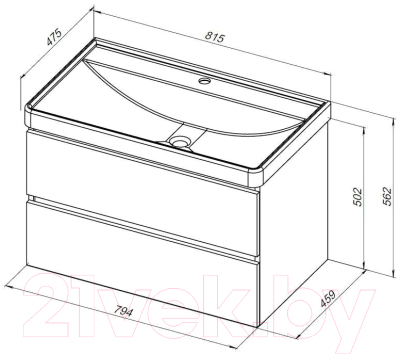 Тумба под умывальник Aquanet Вега 80 / 308334 (белый глянец)