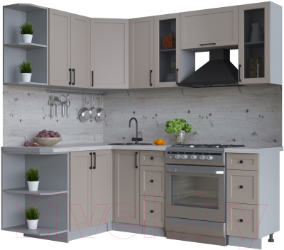 Кухонный гарнитур Интерлиния Тренд 1.5x2.1 левая (луна/луна/бискайская сосна) - фото