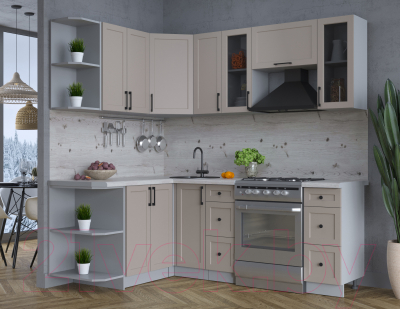 Кухонный гарнитур Интерлиния Тренд 1.5x2.1 левая (луна/луна/бискайская сосна)