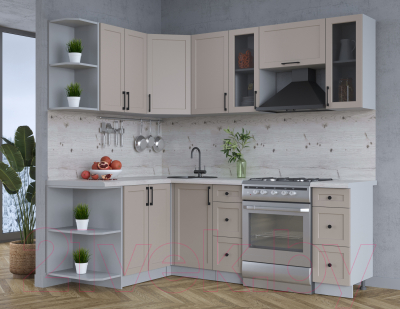 Кухонный гарнитур Интерлиния Тренд 1.5x2.2 левая (луна/луна/бискайская сосна)