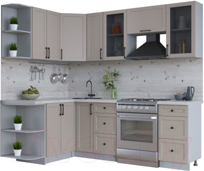 Кухонный гарнитур Интерлиния Тренд 1.5x2.3 левая (луна/луна/бискайская сосна) - фото