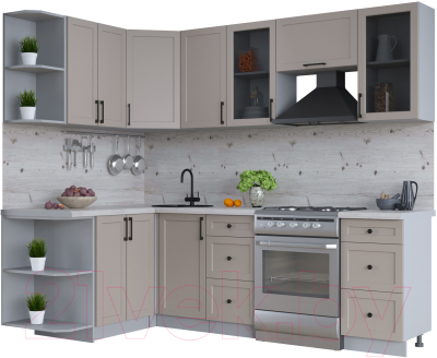 Кухонный гарнитур Интерлиния Тренд 1.5x2.4 левая (луна/луна/бискайская сосна) - фото