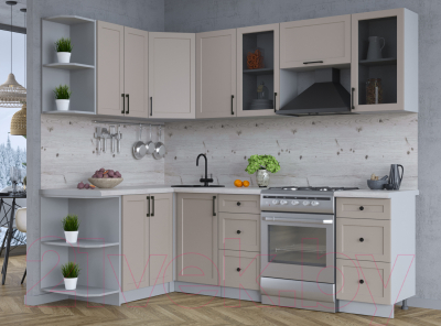 Кухонный гарнитур Интерлиния Тренд 1.5x2.4 левая (луна/луна/бискайская сосна)