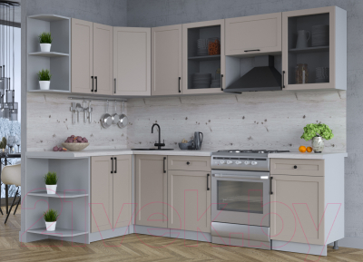 Кухонный гарнитур Интерлиния Тренд 1.5x2.6 левая (луна/луна/бискайская сосна)