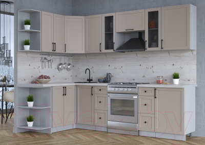 Кухонный гарнитур Интерлиния Тренд 1.5x2.7 левая (луна/луна/бискайская сосна)