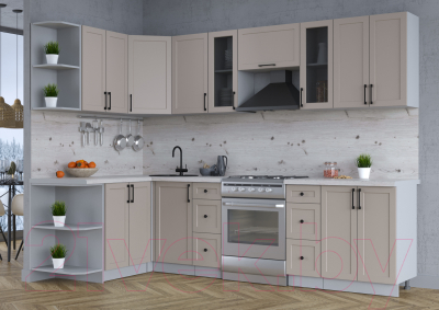 Кухонный гарнитур Интерлиния Тренд 1.5x2.8 левая (луна/луна/бискайская сосна)