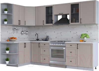 Кухонный гарнитур Интерлиния Тренд 1.5x2.9 левая (луна/луна/бискайская сосна) - фото
