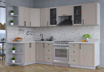 Кухонный гарнитур Интерлиния Тренд 1.5x2.9 левая (луна/луна/бискайская сосна)