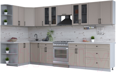 Кухонный гарнитур Интерлиния Тренд 1.5x3.6 левая (луна/луна/бискайская сосна) - фото