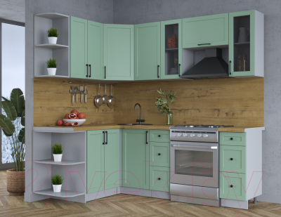 Кухонный гарнитур Интерлиния Тренд 1.5x2.2 левая (мята/мята/дуб бунратти)
