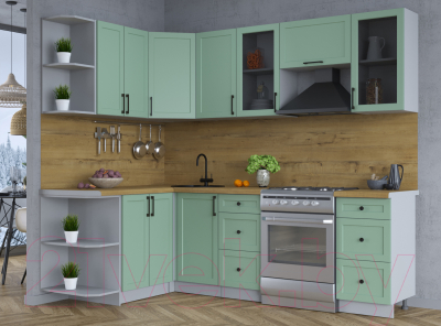 Кухонный гарнитур Интерлиния Тренд 1.5x2.4 левая (мята/мята/дуб бунратти)