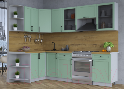 Кухонный гарнитур Интерлиния Тренд 1.5x2.6 левая (мята/мята/дуб бунратти)