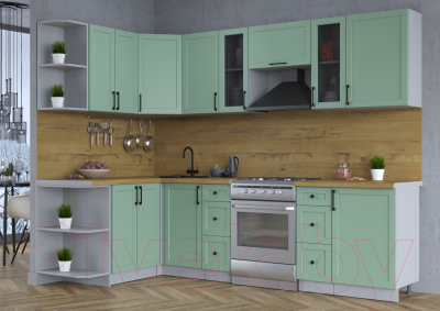 Кухонный гарнитур Интерлиния Тренд 1.5x2.7 левая (мята/мята/дуб бунратти)