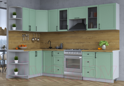 Кухонный гарнитур Интерлиния Тренд 1.5x2.9 левая (мята/мята/дуб бунратти)