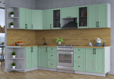 Кухонный гарнитур Интерлиния Тренд 1.5x3.0 левая (мята/мята/дуб бунратти)
