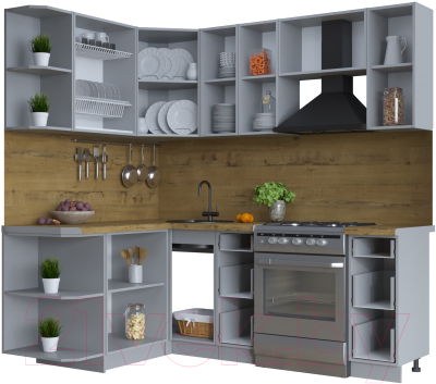 Кухонный гарнитур Интерлиния Тренд 1.5x2.1 левая (мята/белый/бискайская сосна)