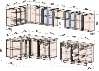 Кухонный гарнитур Интерлиния Тренд 1.5x3.6 левая (мята/белый/бискайская сосна)