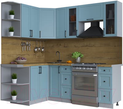 Кухонный гарнитур Интерлиния Тренд 1.5x2.1 левая (океан/океан/дуб бунратти) - фото