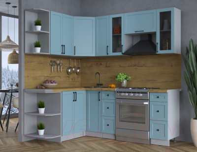Кухонный гарнитур Интерлиния Тренд 1.5x2.1 левая (океан/океан/дуб бунратти)