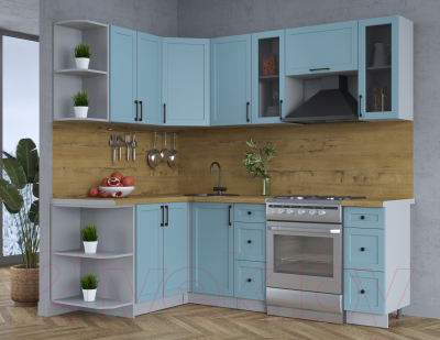 Кухонный гарнитур Интерлиния Тренд 1.5x2.2 левая (океан/океан/дуб бунратти)