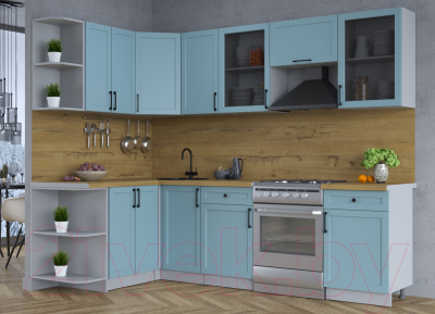 Кухонный гарнитур Интерлиния Тренд 1.5x2.6 левая (океан/океан/дуб бунратти)