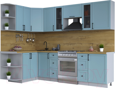 Кухонный гарнитур Интерлиния Тренд 1.5x2.7 левая (океан/океан/дуб бунратти) - фото