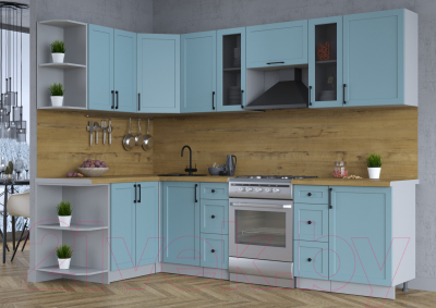 Кухонный гарнитур Интерлиния Тренд 1.5x2.7 левая (океан/океан/дуб бунратти)
