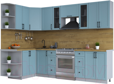 Кухонный гарнитур Интерлиния Тренд 1.5x2.8 левая (океан/океан/дуб бунратти) - фото