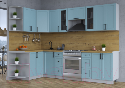Кухонный гарнитур Интерлиния Тренд 1.5x2.8 левая (океан/океан/дуб бунратти)