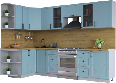 Кухонный гарнитур Интерлиния Тренд 1.5x2.9 левая (океан/океан/дуб бунратти) - фото