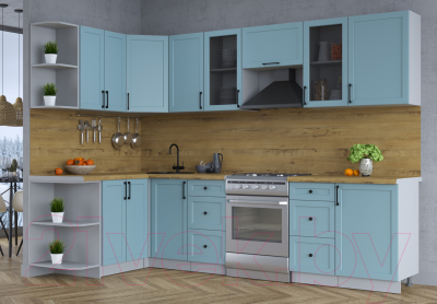 Кухонный гарнитур Интерлиния Тренд 1.5x2.9 левая (океан/океан/дуб бунратти)