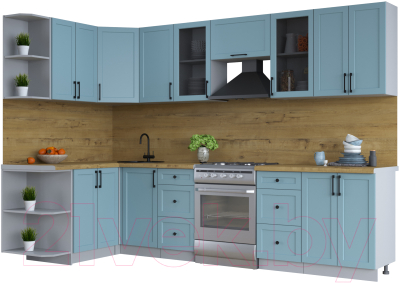 Кухонный гарнитур Интерлиния Тренд 1.5x3.0 левая (океан/океан/дуб бунратти) - фото