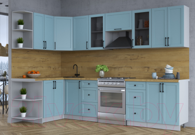 Кухонный гарнитур Интерлиния Тренд 1.5x3.0 левая (океан/океан/дуб бунратти)