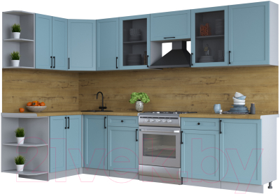 Кухонный гарнитур Интерлиния Тренд 1.5x3.1 левая (океан/океан/дуб бунратти) - фото