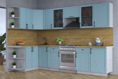 Кухонный гарнитур Интерлиния Тренд 1.5x3.1 левая (океан/океан/дуб бунратти)