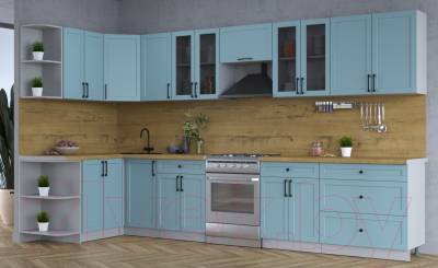 Кухонный гарнитур Интерлиния Тренд 1.5x3.6 левая (океан/океан/дуб бунратти)