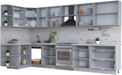 Кухонный гарнитур Интерлиния Тренд 1.5x3.6 левая (океан/океан/дуб бунратти)