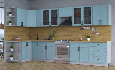 Кухонный гарнитур Интерлиния Тренд 1.5x3.7 левая (океан/океан/дуб бунратти)