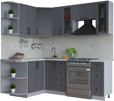 Кухонный гарнитур Интерлиния Тренд 1.5x2.1 левая (пепел/пепел/опал светлый) - фото