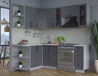 Кухонный гарнитур Интерлиния Тренд 1.5x2.1 левая (пепел/пепел/опал светлый)