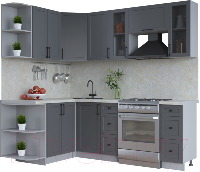 Кухонный гарнитур Интерлиния Тренд 1.5x2.2 левая (пепел/пепел/опал светлый) - фото