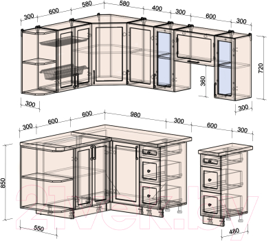 Кухонный гарнитур Интерлиния Тренд 1.5x2.2 левая (пепел/пепел/опал светлый)