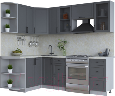 Кухонный гарнитур Интерлиния Тренд 1.5x2.3 левая (пепел/пепел/опал светлый) - фото