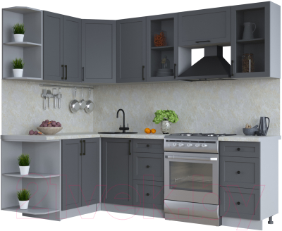 Кухонный гарнитур Интерлиния Тренд 1.5x2.4 левая (пепел/пепел/опал светлый) - фото