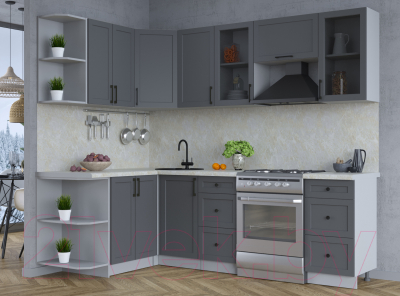 Кухонный гарнитур Интерлиния Тренд 1.5x2.4 левая (пепел/пепел/опал светлый)