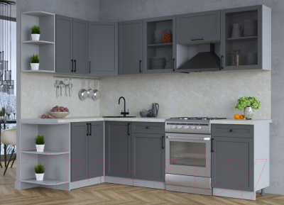 Кухонный гарнитур Интерлиния Тренд 1.5x2.6 левая (пепел/пепел/опал светлый)
