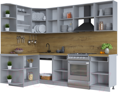Кухонный гарнитур Интерлиния Тренд 1.5x2.6 левая (пепел/пепел/опал светлый)