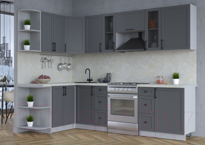 Кухонный гарнитур Интерлиния Тренд 1.5x2.7 левая (пепел/пепел/опал светлый)