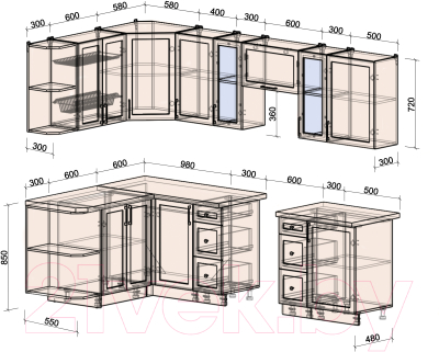 Кухонный гарнитур Интерлиния Тренд 1.5x2.7 левая (пепел/пепел/опал светлый)